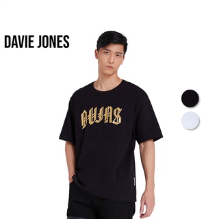เสื้อยืดใหม่ 2022DAVIE JONES เสื้อยืดโอเวอร์ไซส์ พิมพ์ลายโลโก้ สีดำ สีขาว Logo Print Oversized T-Shirt in black white LG