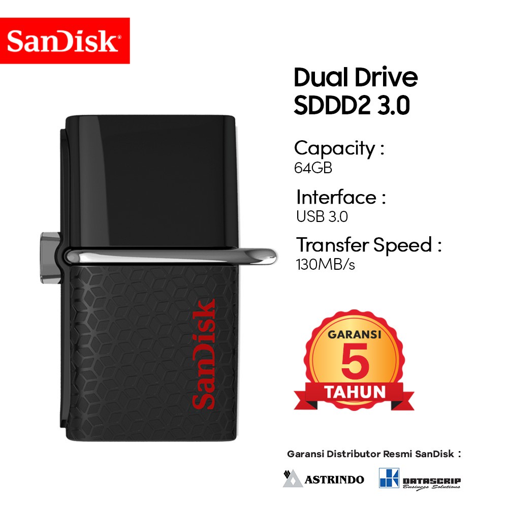 Flashdisk OTG Micro 64GB SanDisk Dual Drive SDDD2 - Official 5 Years