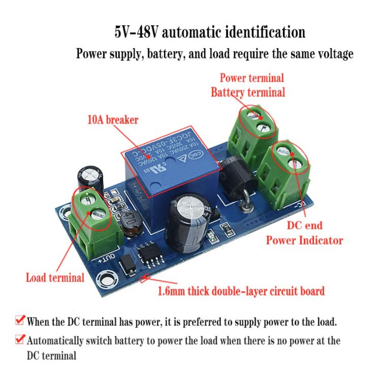 ฺb0017-automatic-switching-module-dc-5v-48v-10a-power-failure-automatic-โมดูลการสลับไฟฟ้าอัตโนมัติ-ไฟฉุกเฉินชาร์จไฟได้