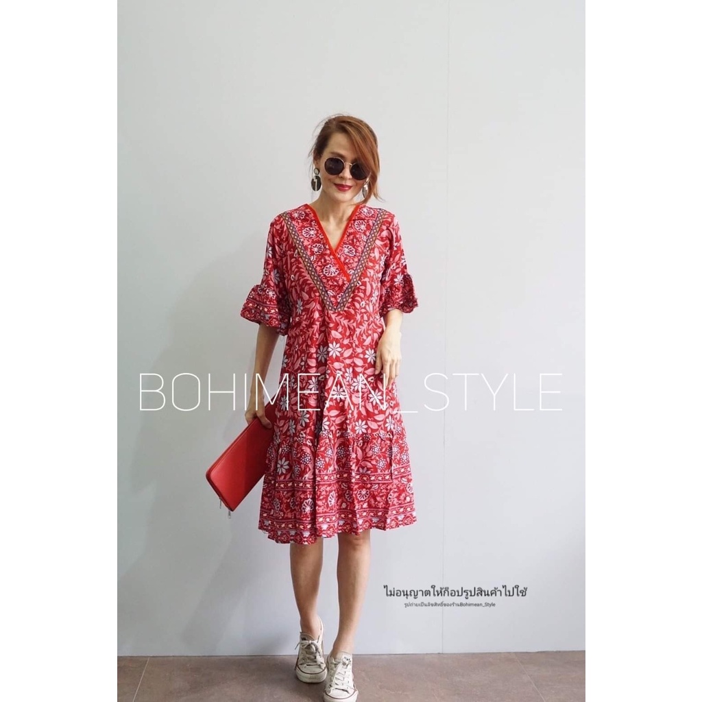 พร้อมส่ง-mini-dress-ชุดเดรสสั้นลายดอกไม้สไตล์-โบฮีเมียนลาย-สวยน่ารักมากคะ-ใส่เที่ยวทะเล-ภูเขา-คาเฟ่ถ่ายรูป