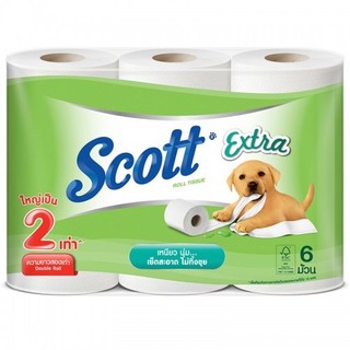 ( แพ็ค 6 ม้วน)  Scott Extra Double Roll Tissue สก๊อตต์® เอ็กซ์ตร้า กระดาษชำระ ความยาว 2 เท่า
