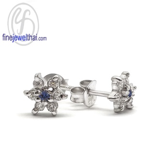 Finejewelthai-ต่างหูไพลิน-ไพลิน-ต่างหูเงินแท้-ต่างหูพลอย-ต่างหูเพชรCZ-Blue-Sapphire-Silver-Earring-Birthstone-E1080bl