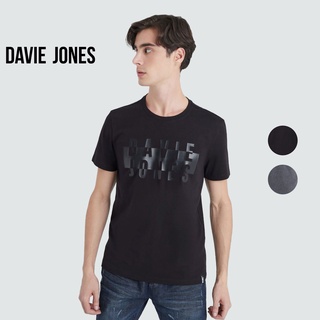 DAVIE JONES เสื้อยืดพิมพ์ลาย สีดำ สีเทา Graphic Print T-Shirt in black grey LG0035BK CD