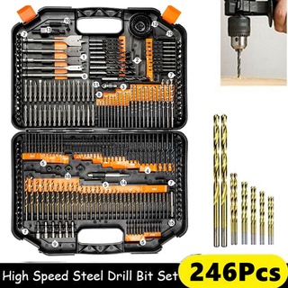 246pcs/bag Titanium Coated Twist Drill Bit High Steel for Woodworking Plastic And Aluminum HSS Drill Bit Set With Box