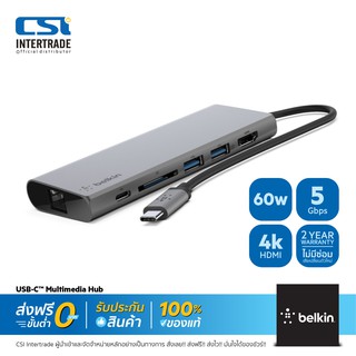 Belkin ฮับมัลติพอร์ต CONNECT Hub USB-C 3.1 6-in-1 Multiport Hub USB C PD 60W สำหรับ Windows MAC F4U092btSGY