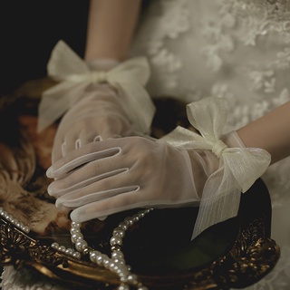 แฟชั่น หวาน บุคลิกภาพ อารมณ์ เบา สไตล์หรูหรา เจ้าสาว งานแต่งงาน มารยาท โบว์ ถุงมือสั้น ถุงมือผ้าโปร่งใส