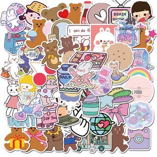 50PCS Ins lovely VSCO Girl Bear Stickers Decal Vinyl for Stationery Scrapbooking Cartoon Sticker