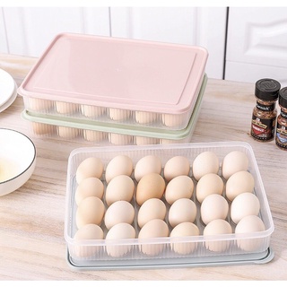 Superhomeshopกล่องเก็บไข่ กล่องใส่ไข่ 24 ช่อง  กล่องหลุมเก็บไข่พร้อมฝาปิด วางซ้อนกันได้  สำหรับตู้เย็น รุ่น Plastic-Tray
