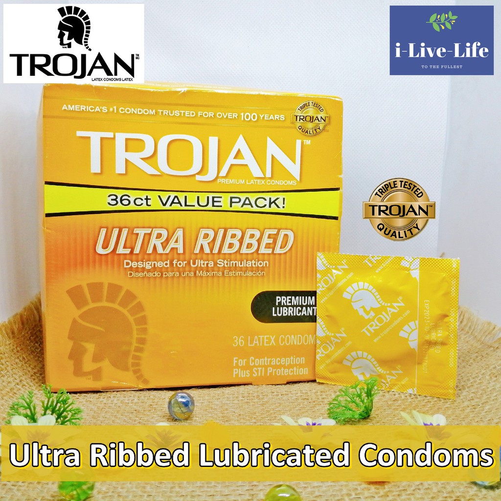 โทรจัน ถุงยางอนามัย TROJAN® Ultra Ribbed Lubricated Condoms 5, 10 , 24 ...