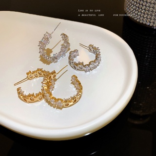 ✨BELLA✨925 Silver Needle Crystal c-shaped earrings