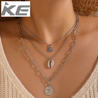 Jewelry Popular Simple Temperament Shell Scallop Pendant Necklace Three Layered Sweater Chain