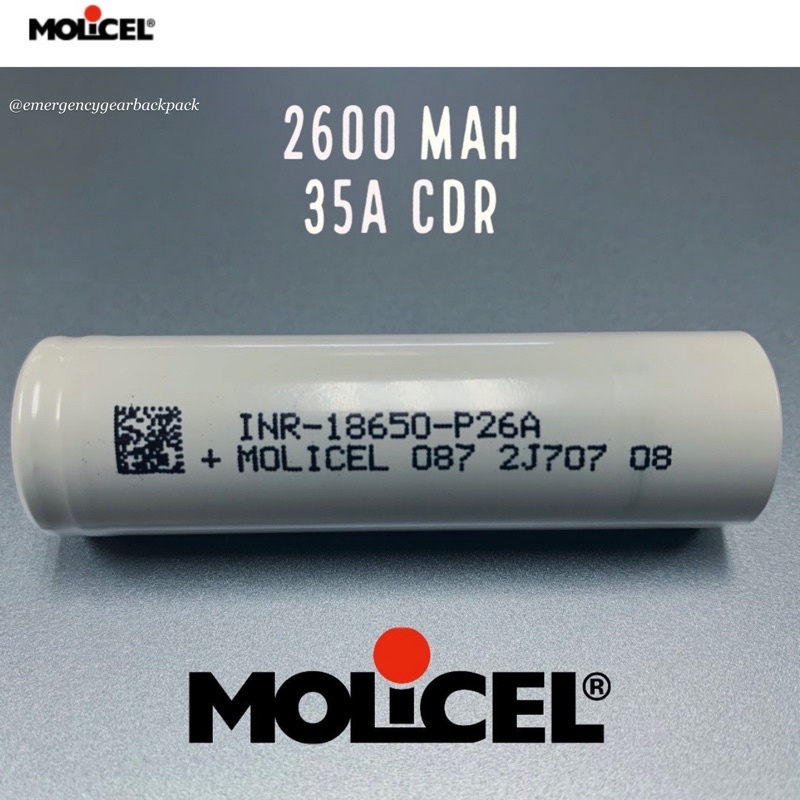 ราคาและรีวิวMolicel P26A INR18650 2600mAh 3.6V 35A High-drain-Li-ion battery