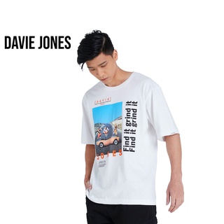 เสื้อยืดใหม่ 2022DAVIE JONES เสื้อยืดโอเวอร์ไซส์ พิมพ์ลาย สีขาว Graphic Print Oversized T-Shirt in white TB0219WHL XL  X