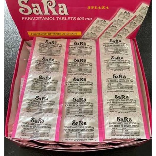 สินค้า SARA ซาร่า ชนิดแผง 10 เม็ด (เม็ดรี) กล่องละ 10 แผง พาราเซตตามอล 500mg แก้ปวด ลดไข้
