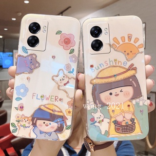 Ready Stock New Casing OPPO A77 5G A57 A96 A76 4G 2022 เคส Phone Case Rhinestone Cute Flower Girl Cartoon Protective Soft Case Back Cover เคสโทรศัพท