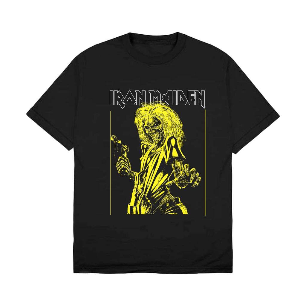 เสื้อยืดสีดำอินเทรนด์เสื้อยืด-ลายวงร็อคเกอร์สตาร์-iron-maiden-สีเหลือง-สําหรับเด็กs-4xl