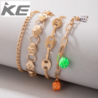 Plastic resin dice anklet four-piece set Star geometric irregular chain anklet set for girls