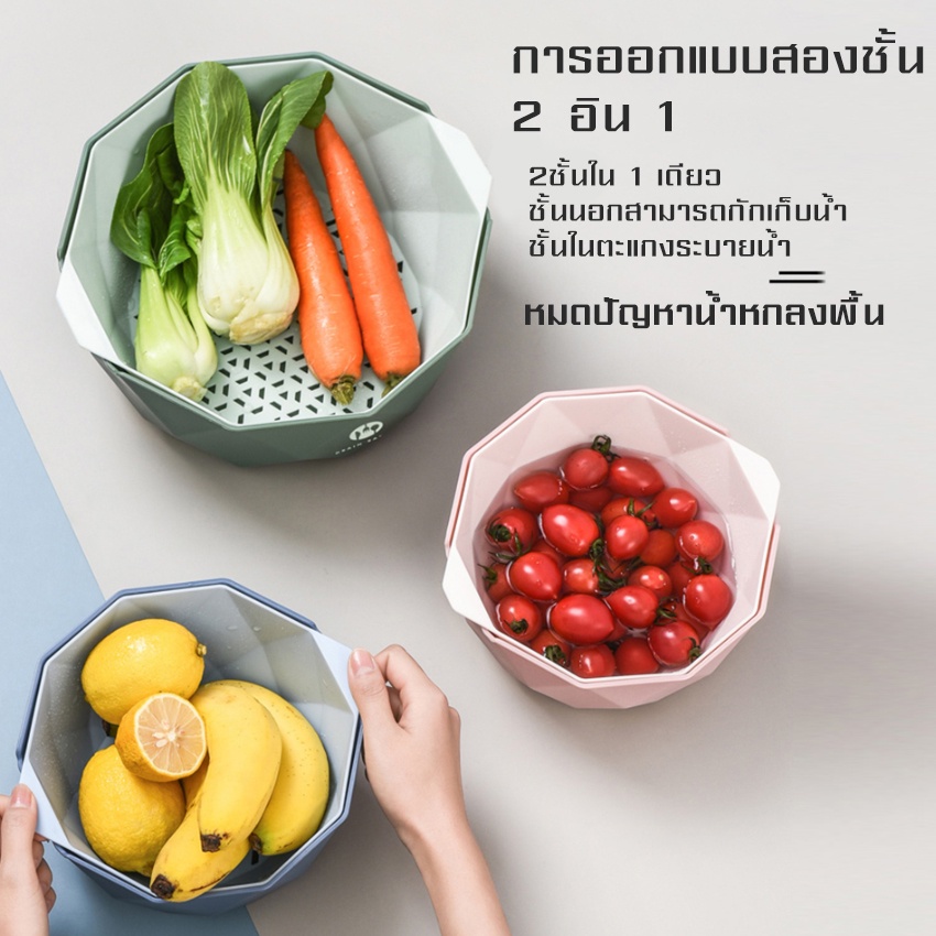 ชุดตระกล้าล้างผักแบบ-มีที่ระบายน้ำในตัว-จับถนัดมือ-ใช้ง่ายได้สะดวกรวดเร็วน้ำหนักเบา-และประหยัดพื้นที่ในการเก็บรักษา