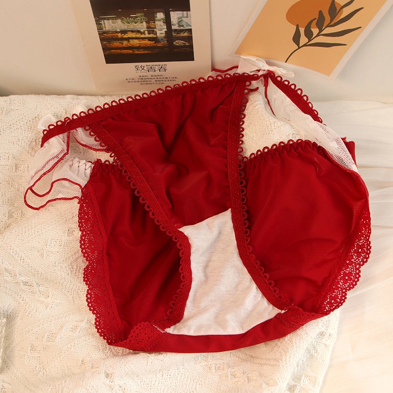 กางเกงชั้นในlolita-ชุดชั้นในหญิง-benming-ปีใหญ่สีแดงหวานไม่มีแหวนเหล็ก-gathering-สาวหัวใจคริสต์มาสน่ารัก-bra-set