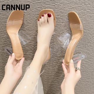 สินค้า CANNUP รองเท้าส้นแก้ว รองเท้าส้นสูงสไตล์เกาหลี รองเท้าแฟชั่นสำหรับผู้หญิง สูง2.5นิ้ว