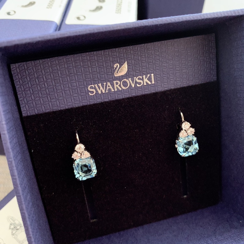 ต่างหู-ตุ้มหูswarovski-sparkling-pierced-earrings-aqua-rhodium-plated