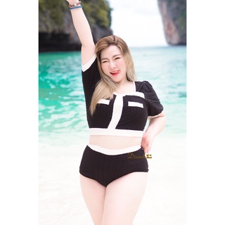 Dz080-Twotone korea Swim’ชุดว่ายน้ำทูพีช1เซ็ท3ชิ้น