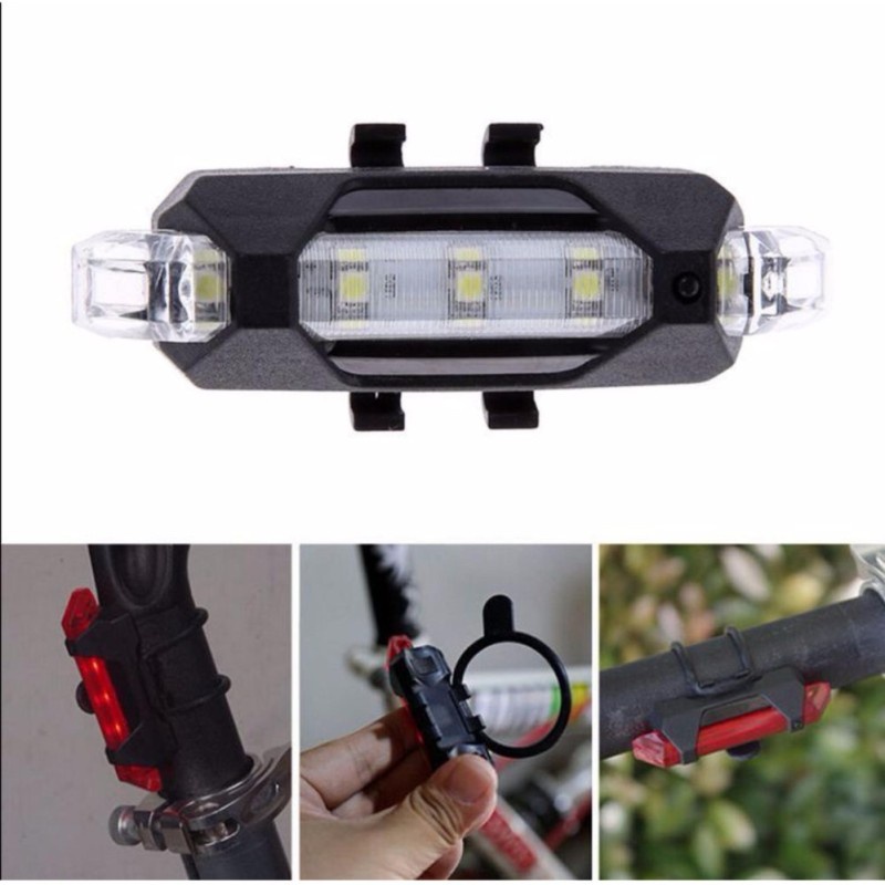 เกี่ยวกับสินค้า COD ไฟท้ายจักรยาน แบบชาร์จ USB กันน้ำ ปรับแสงไฟได้ 3 จังหวะ