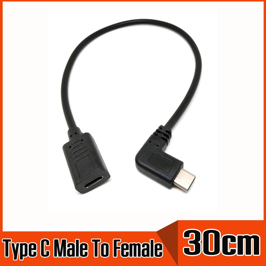 สายพ่วง-type-c-usb-3-1-90-degree-male-to-usb-c-female-extension-data-cable-extender-cord-type-c-m-f-ยาว-30cm