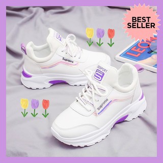 sneaker.world  💜พร้อมส่งม่วง/ชมพู💗 รองเท้าผ้าใบ รองเท้าผ้าใบผู้หญิง เสริมส้น 4.5 ซม. (ไซส์เล็กควรสั่งเผื่อไซส์)