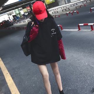 TJ เสื้อแฟชั่น มีฮูด แขนยาว แต่งแขนต่อผ้าลายขวาง ลาย XTRPLX รหัสสินค้า CK58325