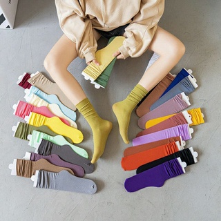 ถุงเท้าข้อกลาง ผ้ากำมะหยี่ สีพื้น สีลูกกวาด สำหรับผู้หญิง