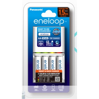 สินค้า เครื่องชาร์จ ชาร์จเร็ว1.5hrs(2A/3A)แถมถ่าน 2A(2000mAh)Eneloopสีขาว*4ก้อนPanasonicแท้ และSPA