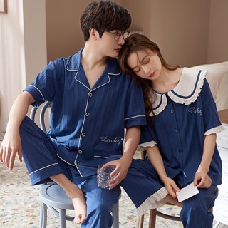 ภาพหน้าปกสินค้าแขนสั้น+กางเกงขายาวสไตล์เกาหลี ชุดนอนคู่รัก ชุดนอนผ้าฝ้ายเนื้อนุ่มน่ารักและทันสมัย ​​M~3XL ที่เกี่ยวข้อง