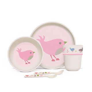 Penny ชุดจานอาหารไม้ไผ่ Bamboo Mealtime Set with Cutlery-Chirpy Bird