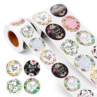 【AG】500Pcs Floral Pattern Thank You Stickers Roll Gift Wraps Wedding Card Decals