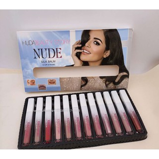 ใหม่ HudaBeautyStory ลิปกลอส 12 สีนู้ด 12 ลิปกลอสชุดลิปสติกลิปกลอสติดทนนานไม่ติดถ้วย