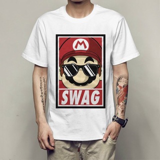 เสื้อวันพีช เสื้อแฟชั่นผญ เสื้อยืดพิมพ์ลาย Mario Man คุณภาพสูงสำหรับผู้ชาย เสื้อยืดสีขาวผู้หญิง Tee