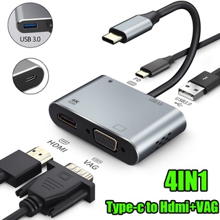 4 IN 1 USB C to HDMI Adapter 4K Type-C to HDMI / VGA / PD / USB 3.0 Port + USB C Female Port Converter