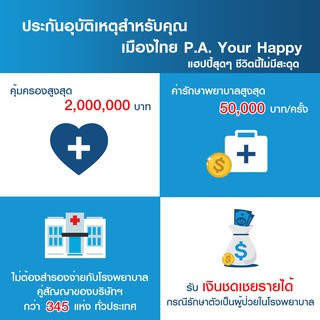 ภาพขนาดย่อของภาพหน้าปกสินค้าเมืองไทยประกันภัย ประกันอุบัติเหตุสำหรับคุณ P.A. Your Happy จากร้าน muangthai_insurance บน Shopee ภาพที่ 1