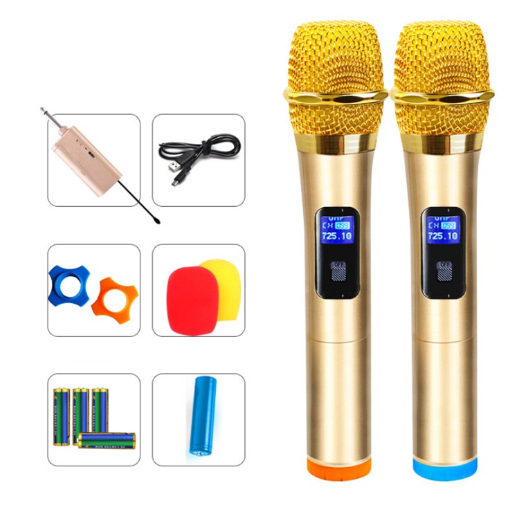 ไมค์โครโฟน-ไมค์ลอยแบบพกพา-ชุดรับ-ส่งไมโครโฟนไร้สาย-ไมค์คู่แบบมือถือ-wireless-microphone-uhf