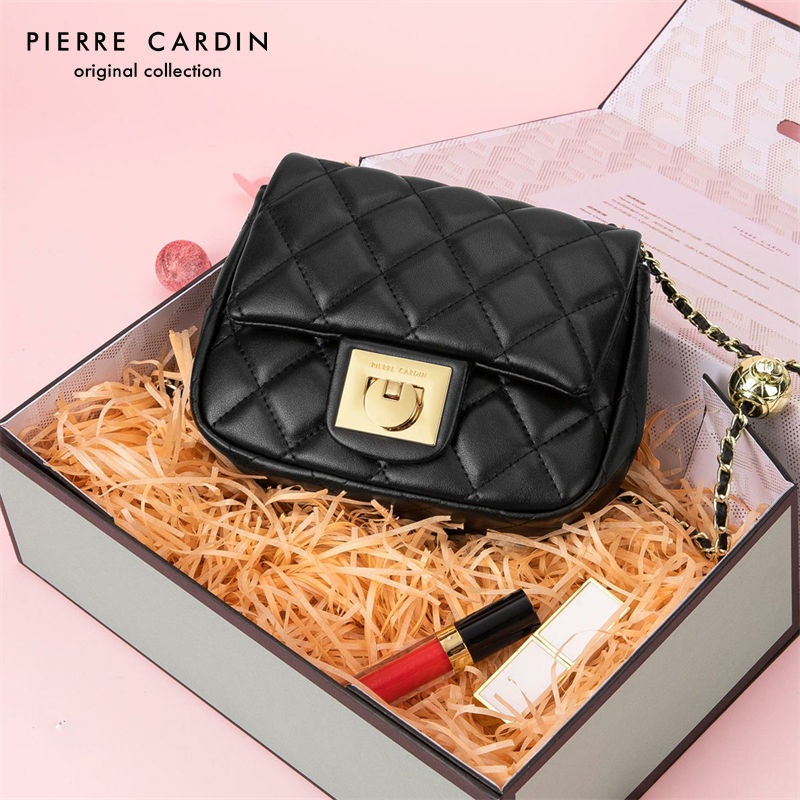 pierre-cardin-ยอดนิยมสไตล์ร้อนหนังหอมขนาดเล็กกระเป๋าสี่เหลี่ยมเล็ก-rhomboid-สี่เหลี่ยมไขมันโซ่กระเป๋า-messenger-ไหล่กระเ