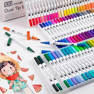 ปากกาสี หัวพู่กัน แบบ 2 หัว สำหรับวาดรูป ระบายสี ออกแบบ จำนวน 12/24/36/60 สี