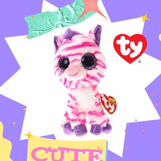 ตุ๊กตา Ty Beanie boos ตุ๊กตาม้าลาย (Zazzy) ของแท้ พร้อมส่ง สีชมพู ม่วง ตาโต น่ารัก