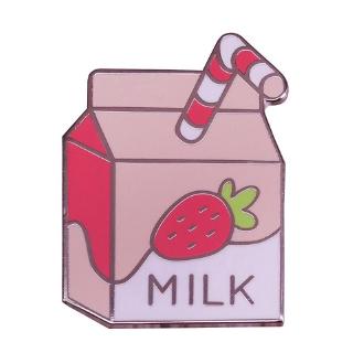 Hard enamel strawberry milk cute pin milk carton logo pastel art drinks broche kids friends gift creative accessory
