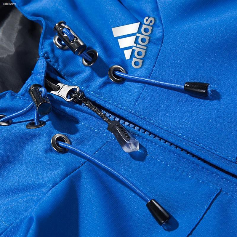 adidas-เสื้อแจ็คเก็ตกันฝนสําหรับผู้ชายแขนยาวมีฮู้ดกันน้ํา