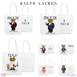 RALPH LAUREN BEAR COTTON CANVAS TOTE BAG