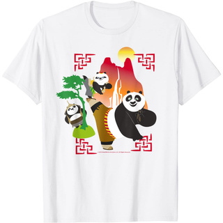 เสื้อยืดสีขาวเสื้อยืดแขนสั้นลําลอง ผ้าฝ้าย ระบายอากาศได้ดี พิมพ์ลาย Kung Fu Panda Po And Bao สําหรับผู้ชายS-4XL