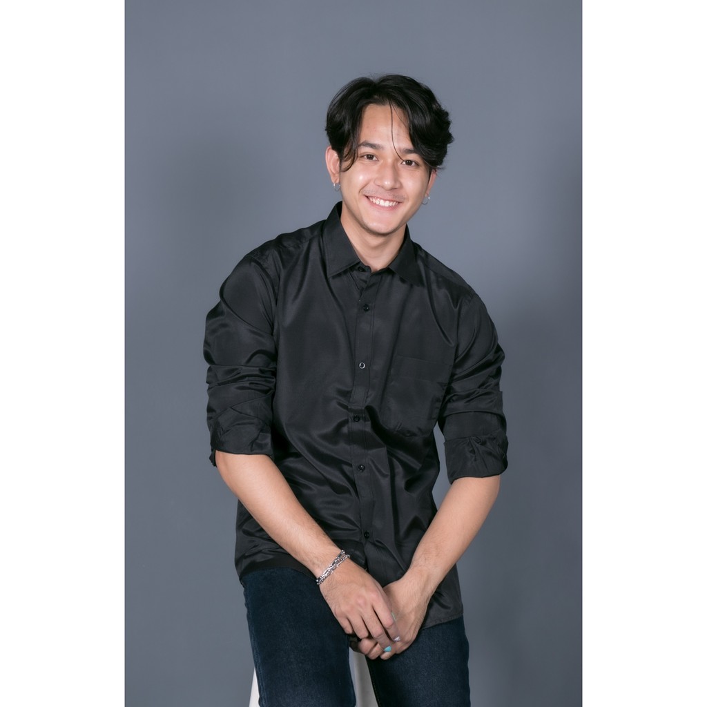 เสื้อเชิ้ตชายแขนยาวทางการ-งานดีมาก-ขาว-ดำ