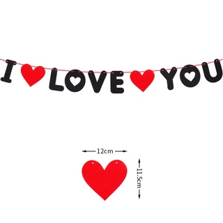 【Vd】แบนเนอร์ I Love You พร้อมหัวใจสีแดงสําหรับตกแต่งวันวาเลนไทน์