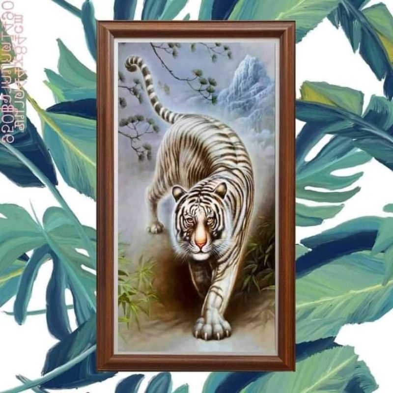 กรอบรูปเสือขาวเสริมสิริมงคลเสริมบารมีดูดทรัพย์โชคลาภ-44-84cm
